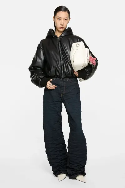 Faux leather jacket with hood