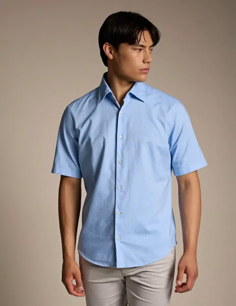 Boss Regular Fit Pure Cotton Short Sleeve Shirt Blue