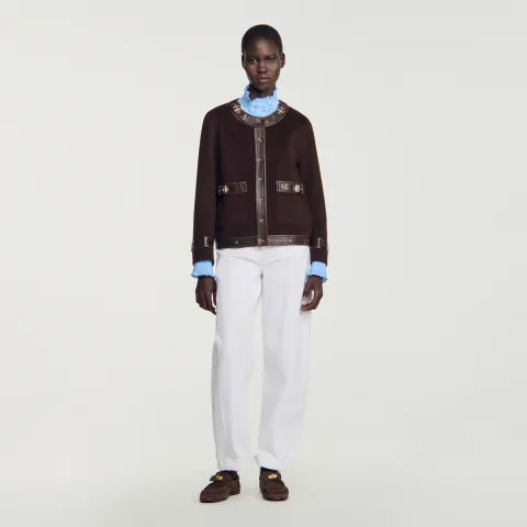 Short coat with leather details