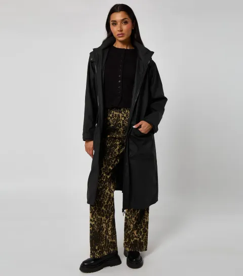 Women's Black Hooded Oversized Anorak