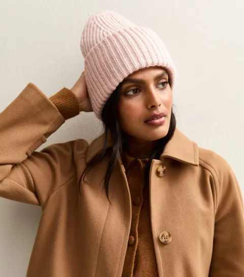 Pink Ribbed Knit Beanie