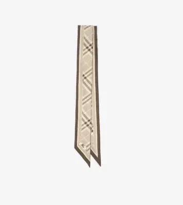 Skinny Check Silk Scarf in Dove grey