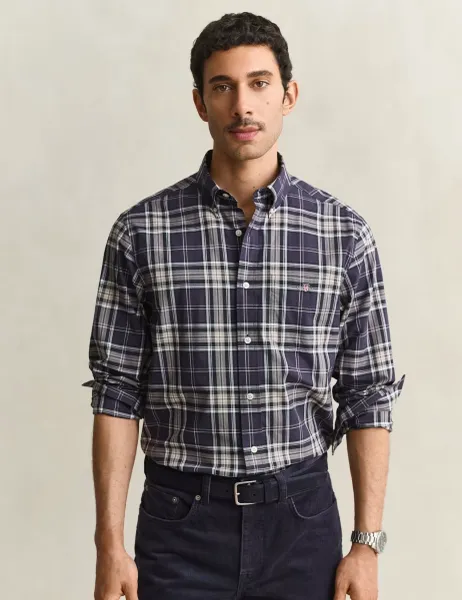 Gant Regular Fit Pure Cotton Check Oxford Shirt Taupe