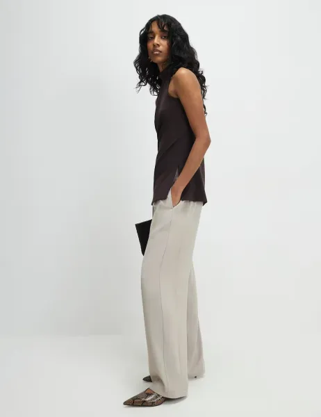 River Island Tailored Drawstring Wide Leg Trousers Stone