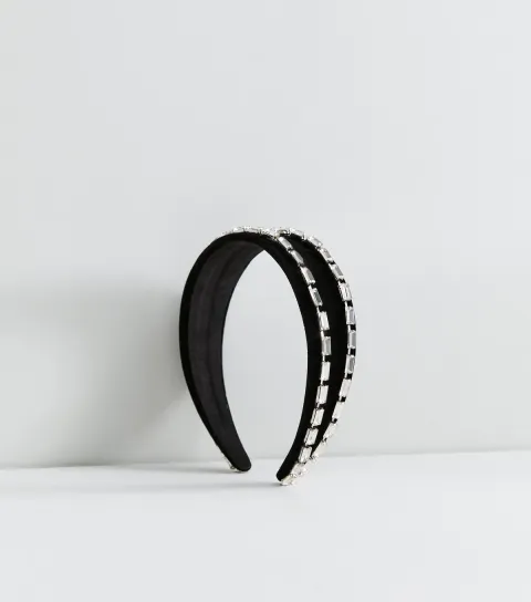 New Look Black Velvet Gem Embellished Headband