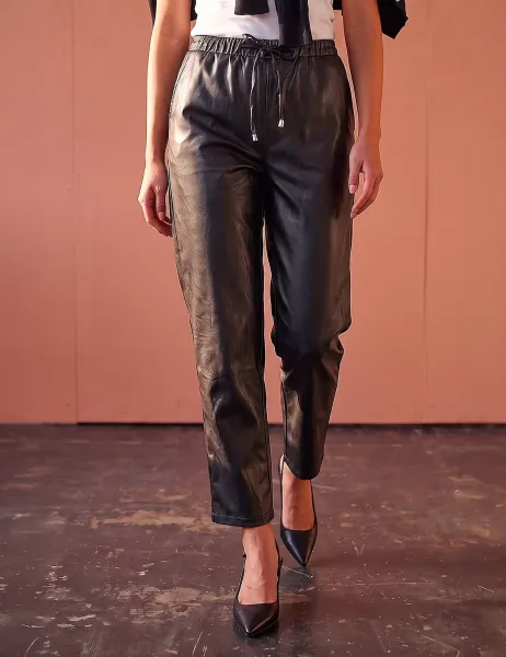 Roman Petite Leather Look Drawstring Trousers Black Mix