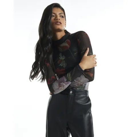 River Island Floral Print Mesh Top