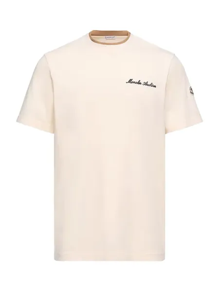 Men Embroidered Logo Cotton T-Shirt Ivory