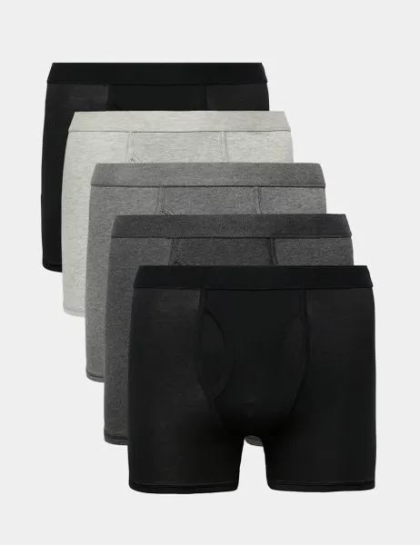 Marks & Spencer 5 Pack Cotton Stretch Cool & Fresh Marl Trunks Black Mix