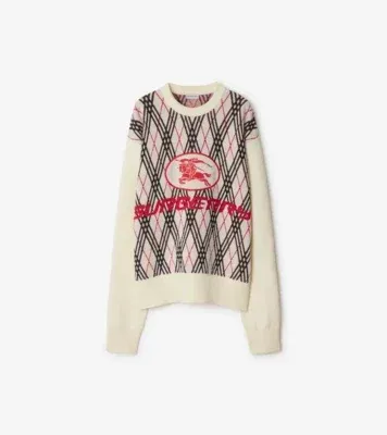 Argyle Check Wool Blend Sweater in Chalk white - Men, Cashmere
