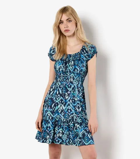 Women's Blue Tie Dye Print Milkmaid Mini Dress