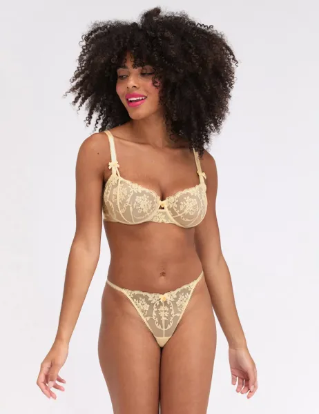 Boux Avenue Zoe Floral Embroidered Thong Yellow