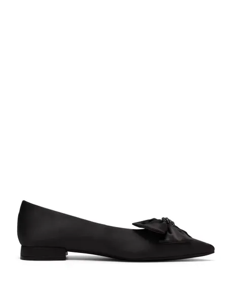 Clarks Satin Embellished Bow Flat Pointed Ballet Pumps Black