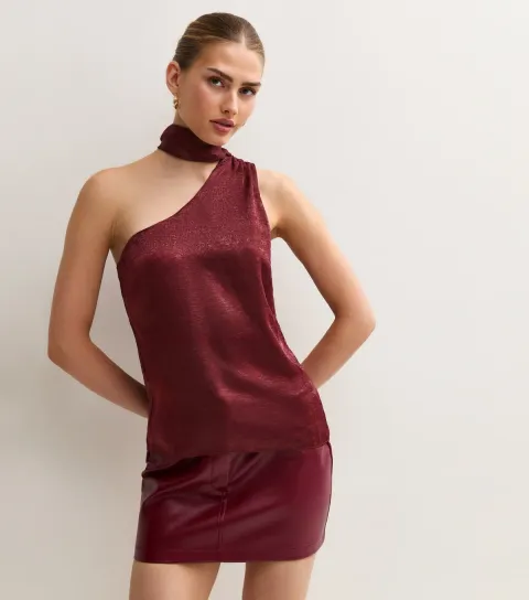 New Look Women's Dark Burgundy Satin Neck Scarf Sleeveless Top