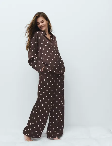 Marks & Spencer Dream Satin Printed Pyjama Shirt Brown Mix