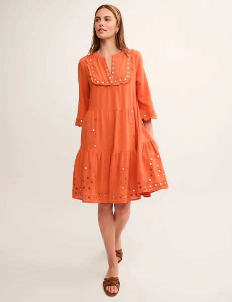 Monsoon Pure Cotton Tiered Beach Cover Up Kaftan Orange