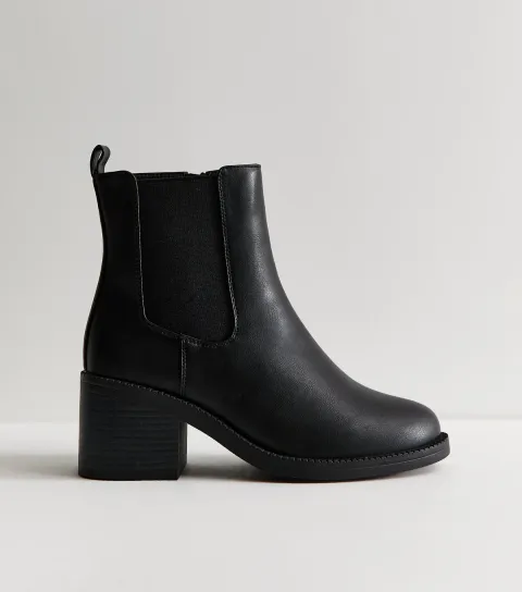 New Look Women's Wide Fit Dark Brown Faux Leather Heeled Chelsea Boots Vegan