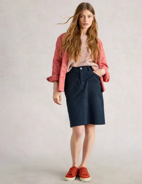White Stuff Cotton Rich Knee Length A-Line Skirt Navy