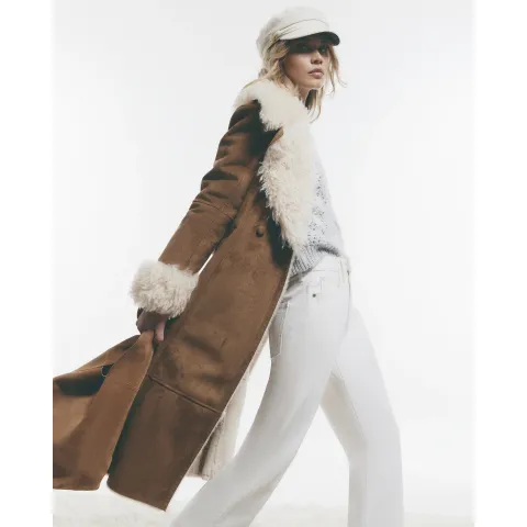 River Island Belted Faux Shearling Trench Coat