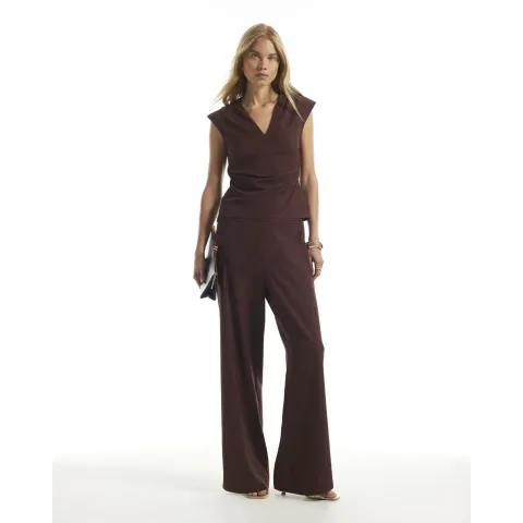 River Island Burgundy Textured Wide Leg Trousers