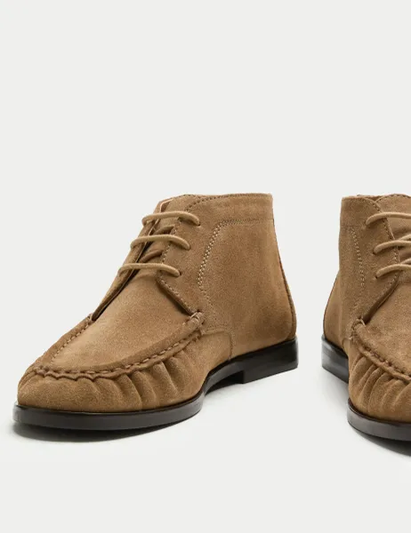 Marks & Spencer Suede Ruched Lace Up Boots Taupe