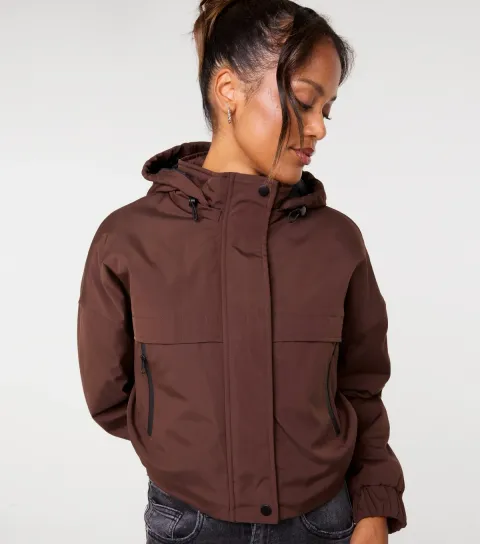 Women's Dark Brown Hooded Padded Sports Jacket