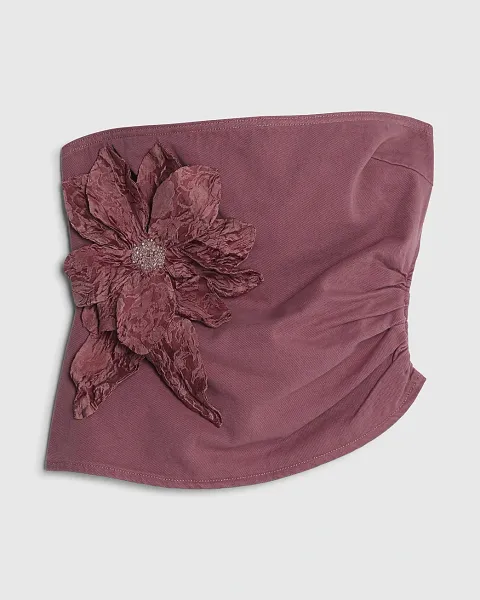 River Island Petite Denim Flower Bandeau Top