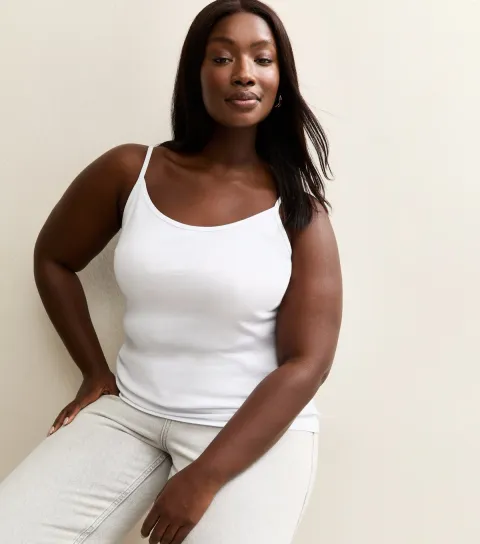 Women's Plus Size White Cotton Adjustable Cami Top Curves