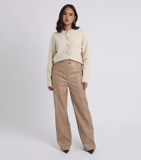 Women's Camel Faux Leather Trousers