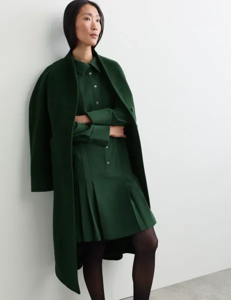 Jaeger Crepe Pleated Knee Length Shirt Dress