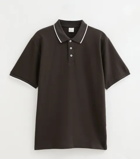 Men's Dark Brown Contrast Trim Short Sleeve Polo Shirt
