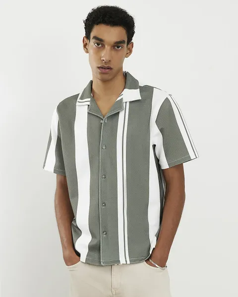 River Island Stripe Revere Short Sleeve Shirt