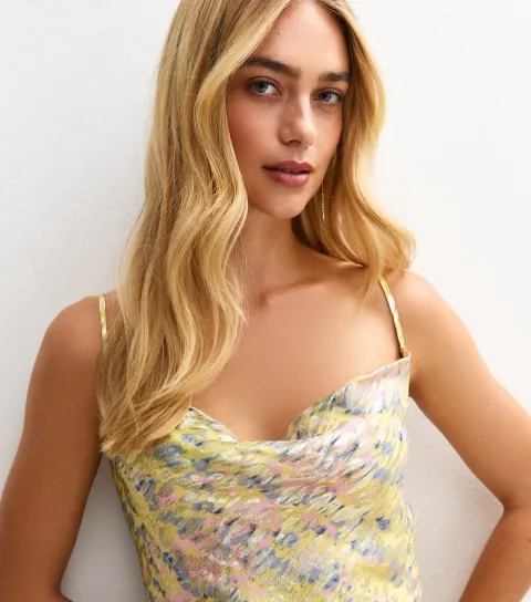 Women's Multicolour Metallic Jacquard Cowl Neck Cami Top