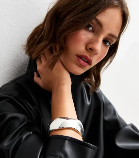 Silver Tone Sculptural Cuff