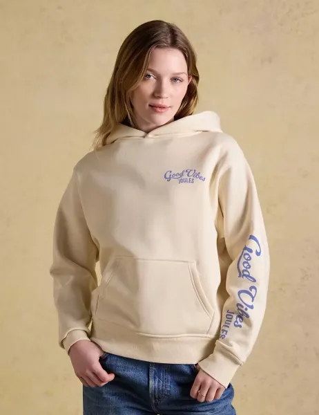 Joules Cotton Rich Beach Graphic Oversized Hoodie Cream Mix