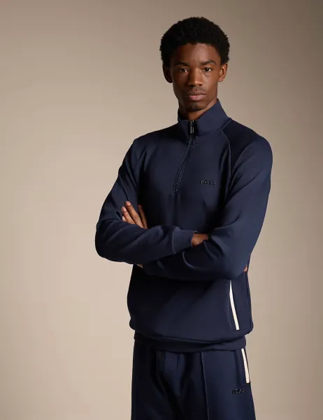 Boss Sense Cotton Rich Half Zip Sweatshirt Navy