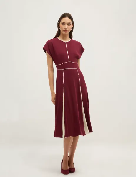 Hobbs Colour Block Pleated Skater Dress Purple Mix