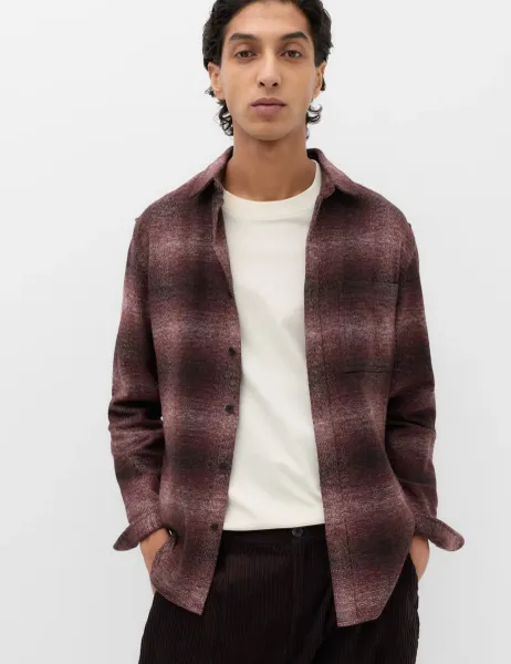 Marks & Spencer Pure Cotton Grindle Flannel Shirt Burgundy Mix