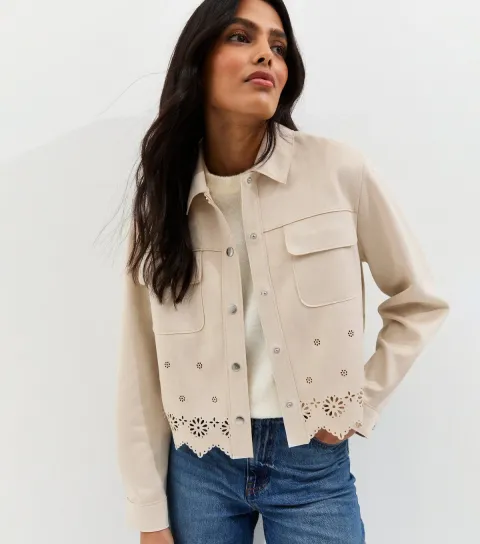 Women's Stone Cutwork Faux Suede Shacket