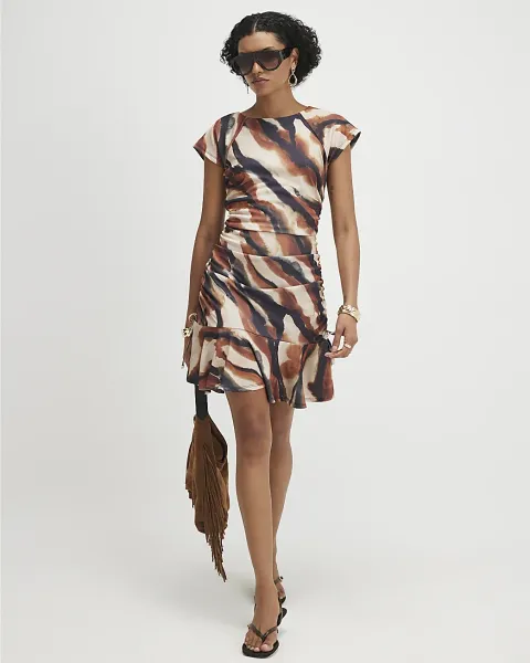 River Island Ruched Abstract Print Mini Dress