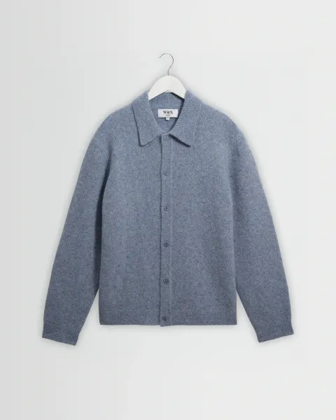 Wax London Tristan - Light Blue Fluffy Long-Sleeve Knitted Polo