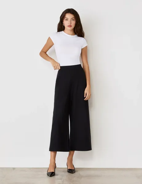 Finery London Jersey Wide Leg Cropped Trousers