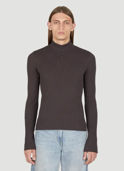 Ribbed Logo Patch High Neck Sweater