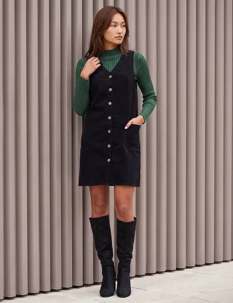 Roman Pure Cotton V Neck Pinafore Dress Black Mix
