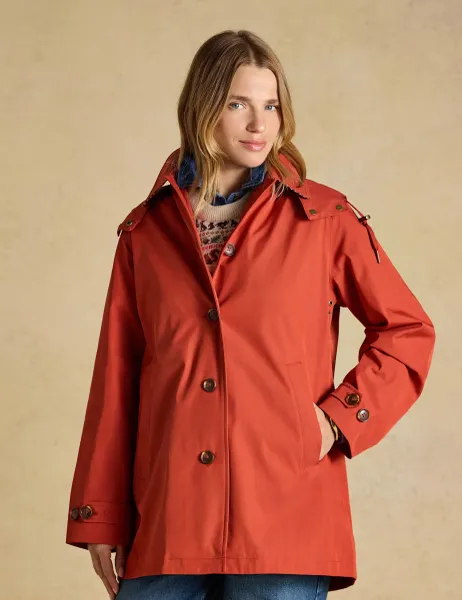 Joules Cotton Rich Waterproof Hooded Raincoat Red