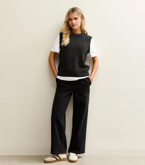 New Look Women's Petite Black Pull On Wide Leg Jeans