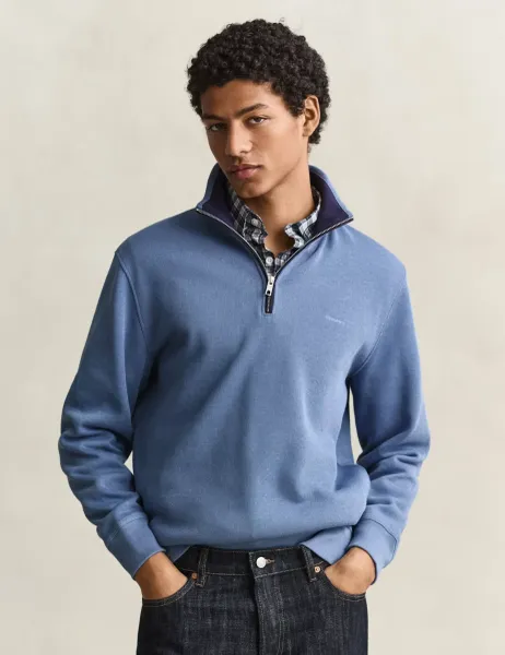 Gant Pure Cotton Ribbed Half Zip Sweatshirt