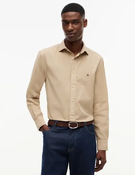 Tommy Hilfiger Regular Fit Pure Cotton Garment Dye Shirt Stone