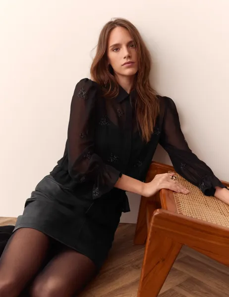 Per Una Embellished Beaded Detail Shirt Black