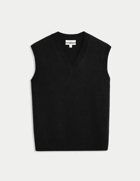 Marks & Spencer Lambswool Blend V-Neck Knitted Vest Black